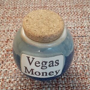 Vegas‎ Money Ceramic Pottery Jar With Cork Lid Save For Your Trip
